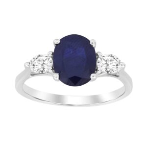 LADIES RING 2.40CT OVAL DIAMOND 14K WHITE GOLD (CENTER STONE OVAL BLUE SAPPHIRE APPROX 2.00CT)