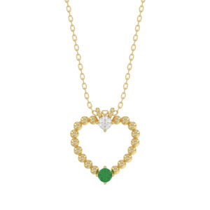 Natural Round Green Emerald & Diamond Heart Necklace In 14K Yellow Gold Ladies Fashion Necklace