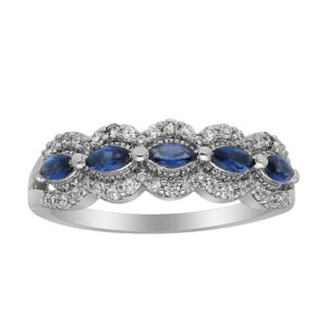 LADIES RING 0.80CT ROUND/MARQUISE/SAPHIRE DIAMOND 14K WHITE GOLD