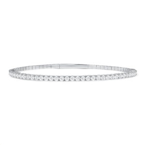 LADIES HALF FLEXIBLE BANGLE 1.00CT BLUE SAPPHIRE/ROUND DIAMOND 14K WHITE GOLD