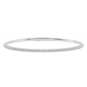 LADIES HALF FLEXIBLE BANGLE 1.00CT RUBY/ROUND DIAMOND 14K WHITE GOLD