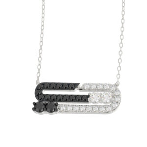 LADIES NECKLACE 0.50CT BLACK/ROUND DIAMOND 14K WHITE GOLD