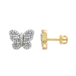 LADIES EARRINGS 0.33CT ROUND/BAGUETTE DIAMOND 14K WHITE GOLD