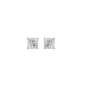 LADIES SOLITAIRE EARRINGS 1/2CT PRINCESS DIAMOND 14K WHITE GOLD (CENTER STONE PRINCESS DIAMOND 1/4CT )