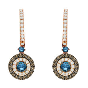 LADIES EARRINGS 1.00CT ROUND/BLUE/DARK BROWN 14K ROSE GOLD