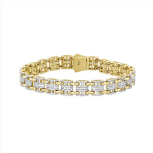 MEN'S BRACELET 2.60CT ROUND/BAGUETTE DIAMOND 10K YELLOW GOLD