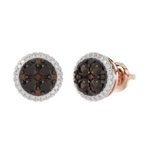 LADIES EARRINGS 1.00CT ROUND/DARK BROWN DIAMOND 14K ROSE GOLD