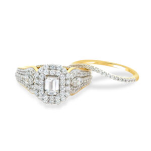 LADIES BRIDAL SET 1.00CT ROUND/EMERALD DIAMOND 14K YELLOW GOLD (CENTER STONE 0.25CT EMERALD DIAMOND)
