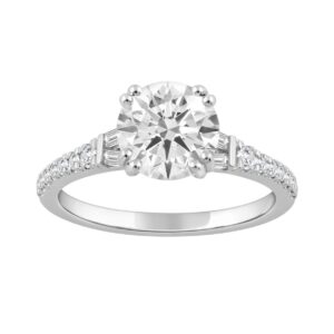 14K WHITE GOLD 2 1/4CT ROUND/BAGUETTE DIAMOND LADIES RING (CENTER STONE ROUND DIAMOND 2CT)