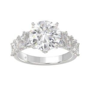 LADIES BRIDAL RING 4.75CT ROUND/EMERALD DIAMOND 14K WHITE GOLD (CENTER STONE ROUND DIAMOND 3.00CT)