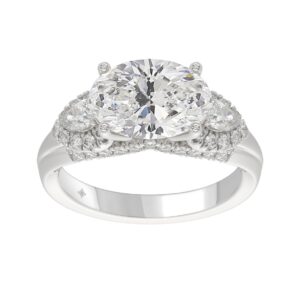 LADIES RING 3.75CT ROUND/PEAR/OVAL DIAMOND 14K WHITE GOLD (CENTER STONE OVAL DIAMOND 3.00CT)