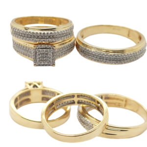 LADIES TRIOS SET 0.77CT ROUND DIAMOND 10K YELLOW GOLD