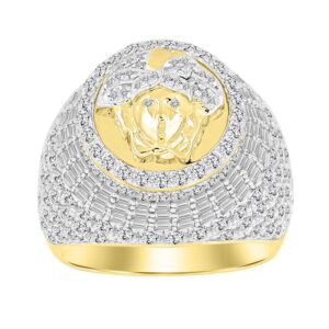 MEN'S RING 4.00CT ROUND/BAGUETTE  DIAMOND 10K YELLOW GOLD