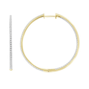 LADIES HOOPS EARRINGS 1.00CT ROUND DIAMOND 10K YELLOW GOLD