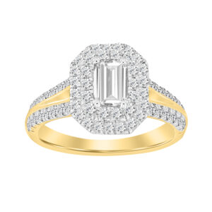 LADIES RING 0.75CT ROUND/EMERALD DIAMOND 14K YELLOW GOLD(SI QUALITY) (CENTER STONE 0.75 CT EMERALD DIAMOND)