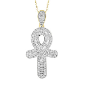 MEN'S PENDANT 1.00CT ROUND/BAGUETTE DIAMOND 14K YELLOW GOLD