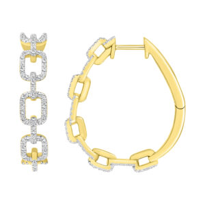 LADIES HOOPS EARRINGS 0.50CT ROUND DIAMOND 14K YELLOW GOLD