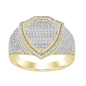 MEN'S  RING 0.75CT ROUND/BAGUETTE DIAMOND 10K YELLOW GOLD