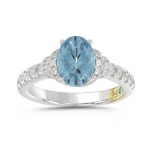 14K WHITE GOLD CRAFTED WITH 18K YELLOW GOLD SHANK 2 3/4CT ROUND/BLUE OVAL DIAMOND LADIES RING (CENTER STONE OVAL BLUE DIAMOND 2.00CT)