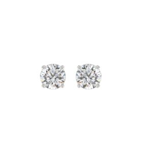 LADIES SOLITAIRE EARRINGS 1.00CT ROUND DIAMOND 18K WHITE GOLD