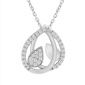LADIES PENDANT WITH CHAIN 0.25CT ROUND DIAMOND 10K WHITE GOLD