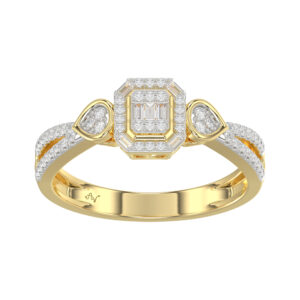 Elegant 14K Yellow Gold Ladies Diamond Ring Featuring Modern Octagon Shape With Baguette And Round Diamond 0.20 Ct Perfect Gift For Her.