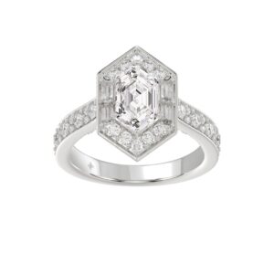 14K WHITE GOLD 2 1/4CT ROUND/HEXAGON DIAMOND LADIES RING