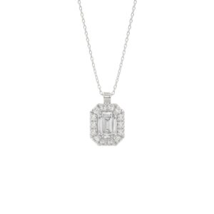 LADIES PENDANT WITH CHAIN 1 3/8CT ROUND/EMERALD DIAMOND 14K WHITE GOLD (CENTER STONE EMERALD DIAMOND 1CT )