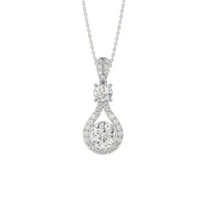 LADIES PENDANT WITH CHAIN 2 1/2CT ROUND DIAMOND 14K WHITE GOLD (CENTER STONE ROUND DIAMOND 1 1/2CT )