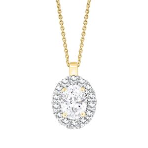 LADIES PENDANT WITH CHAIN 1 1/3CT ROUND/OVAL DIAMOND 14K YELLOW GOLD (CENTER STONE OVAL DIAMOND 1CT)