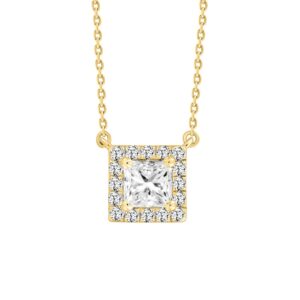 LADIES NECKLACE 1CT ROUND/PRINCESS DIAMOND 14K YELLOW GOLD (CENTER STONE PRINCESS DIAMOND 3/4CT )