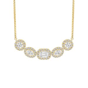 LADIES NECKLACE 2 1/2CT ROUND/OVAL/EMERALD DIAMOND 14K YELLOW GOLD (CENTER STONE EMERALD DIAMOND 1/2CT )