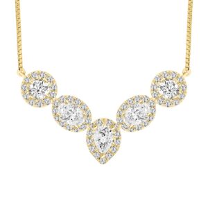 LADIES NECKLACE 2 1/2CT ROUND/PEAR/OVAL DIAMOND 14K YELLOW GOLD