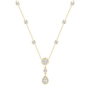 LADIES NECKLACE 2 3/4CT ROUND/PEAR DIAMOND 14K YELLOW GOLD (CENTER STONE ROUND/PEAR DIAMOND 1/2CT 1/2CT )