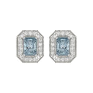 14K WHITE GOLD CRAFTED WITH 18K YELLOW GOLD BACK PLATE 1 1/4CT ROUND/BLUE SAPPHIRE EMERALD DIAMOND LADIES EARRINGS