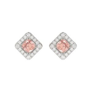 14K WHITE GOLD CRAFTED WITH 18K YELLOW GOLD BACK PLATE 1 1/4CT ROUND/PINK CUSHION DIAMOND LADIES EARRINGS
