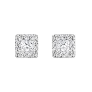14K WHITE GOLD 1.00CT ROUND/PRINCESS DIAMOND LADIES EARRINGS