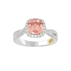 14K WHITE GOLD CRAFTED WITH 18K YELLOW GOLD SHANK 2 1/2CT ROUND/CUSHION DIAMOND LADIES BRIDAL RING (CENTER STONE CUSHION PINK DIAMOND 2.00CT)