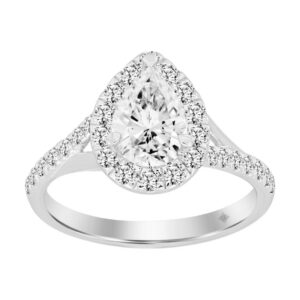 LADIES RING 1 1/2CT ROUND/PEAR DIAMOND 14K WHITE GOLD (CENTER STONE PEAR DIAMOND 1CT)