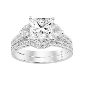 LADIES BRIDAL SET 3 1/3CT ROUND/PRINCESS HALF MOON DIAMOND 14K WHITE GOLD (CENTER STONE PRINCESS DIAMOND 2CT )