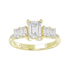 LADIES RING 2CT ROUND/EMERALD DIAMOND 14K YELLOW GOLD (CENTER STONE EMERALD DIAMOND 1CT )