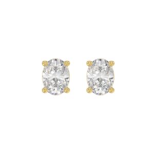 LADIES SOLITAIRE EARRINGS 2.50CT OVAL DIAMOND 14K YELLOW GOLD