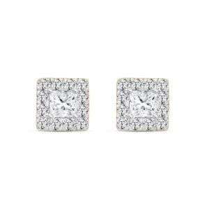 LADIES EARRINGS 1.00CT ROUND/PRINCESS DIAMOND 18K YELLOW GOLD
