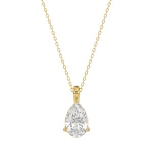 LADIES SOLITAIRE PENDANT WITH CHAIN 1CT PEAR DIAMOND 14K WHITE GOLD