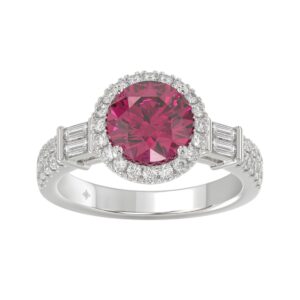 14K WHITE GOLD 2 1/2CT ROUND/BAGUETTE DIAMOND LADIES RING (CENTER STONE ROUND PINK DIAMOND 2CT)