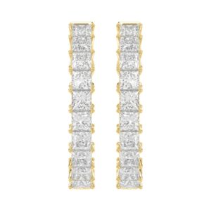 LADIES HOOP EARRINGS 5CT PRINCESS DIAMOND 14K YELLOW GOLD