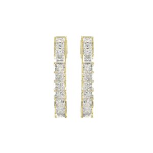 LADIES HOOP EARRINGS 2CT PRINCESS DIAMOND 14K YELLOW GOLD