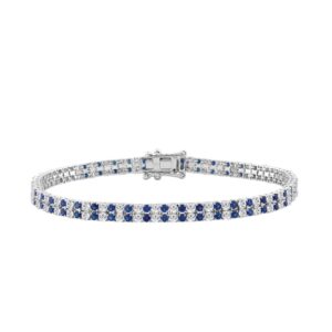 14K WHITE GOLD 5 3/4CT ROUND/ROUND BLUE SAPPHIRE DIAMOND LADIES BRACELET