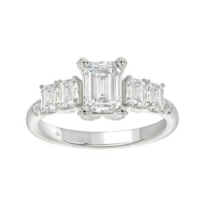 LADIES RING 2CT ROUND/EMERALD DIAMOND 14K WHITE GOLD (CENTER STONE EMERALD DIAMOND 1CT )