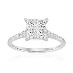 14K WHITE GOLD 1CT ROUND/PRINCESS DIAMOND LADIES RING